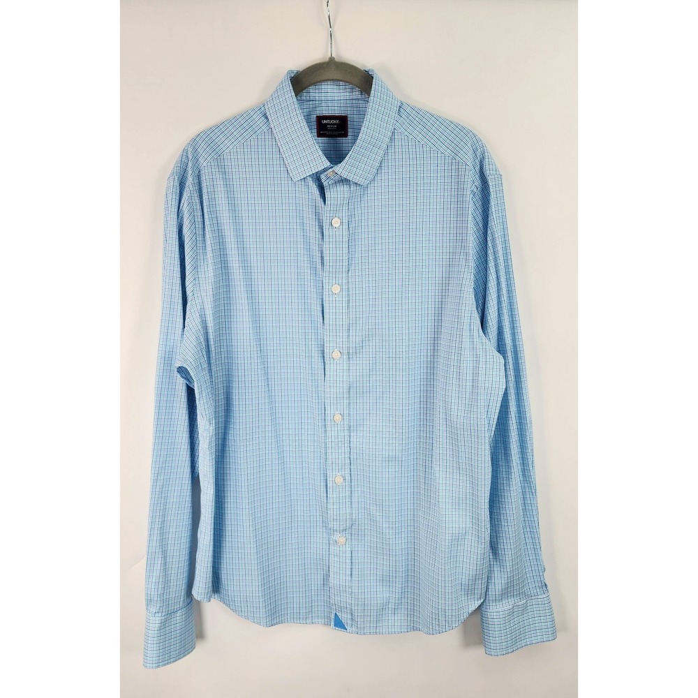 UNTUCKit Ashbourne Shirt Men's M Light Blue Plaid Stretch WF Performance Button